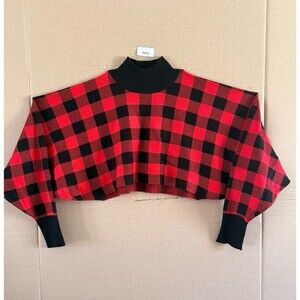 Houndstooth crop top long sleeve plaid sweater size medium